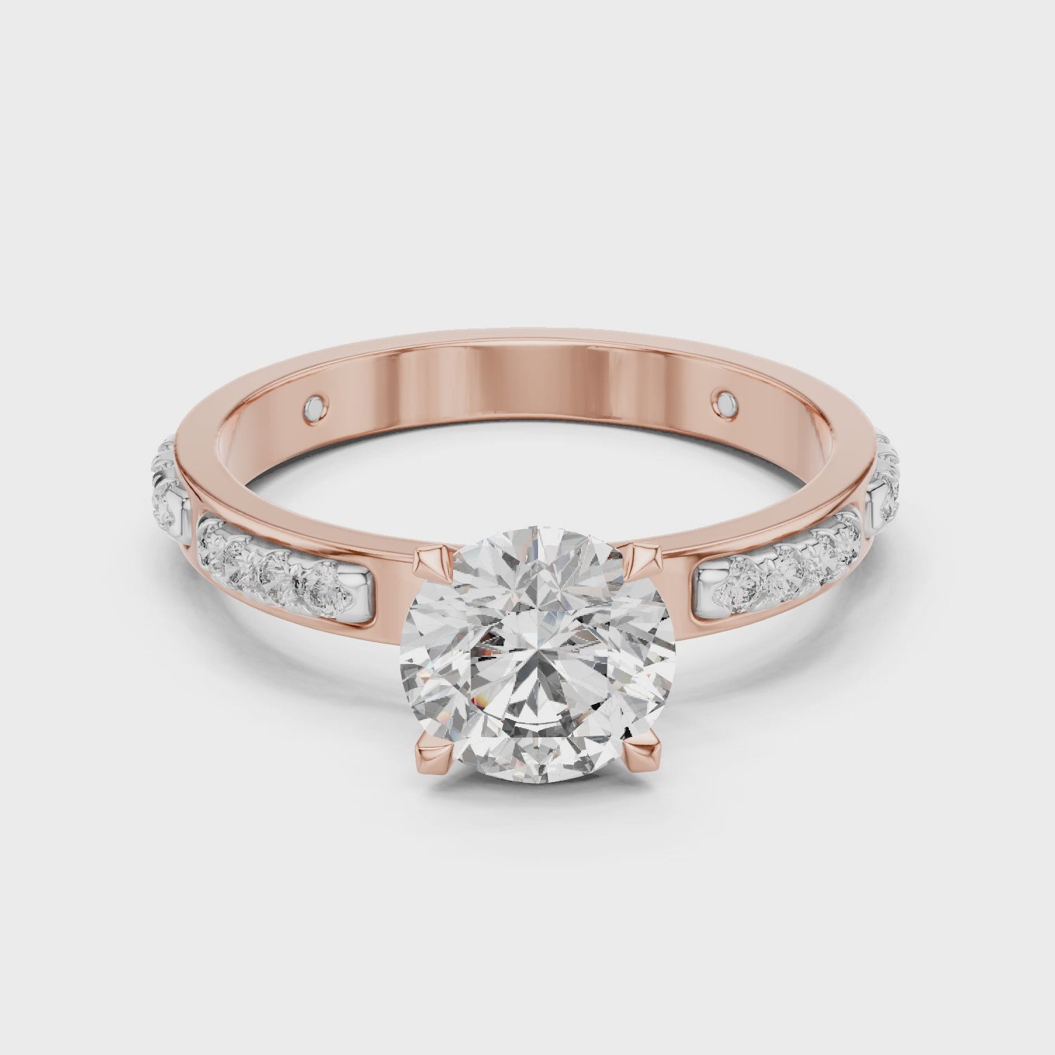 Designer Round Diamond Ring with Side Stones & Pavé Band