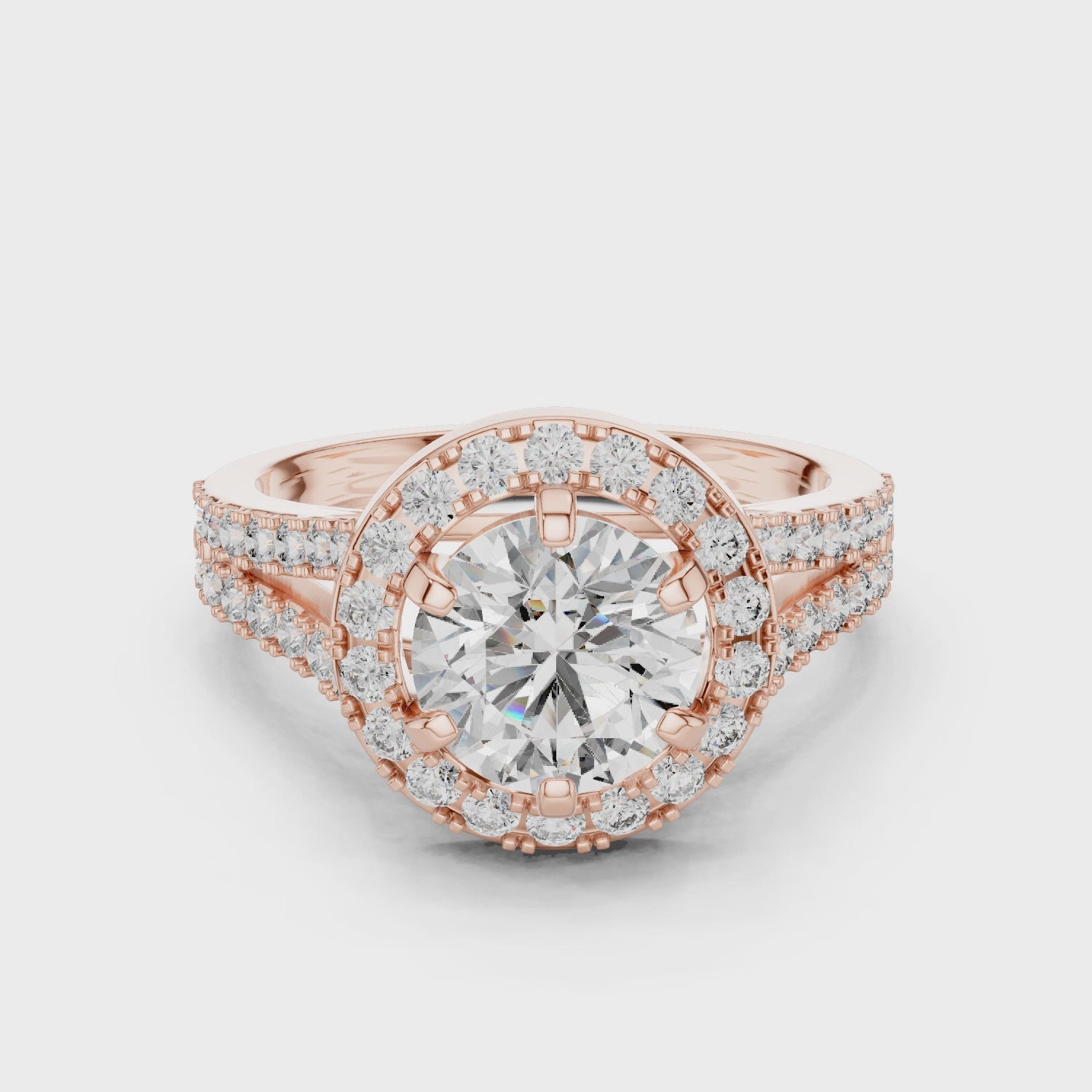 Elegant Round Cut Diamond Ring with Pave Split Shank