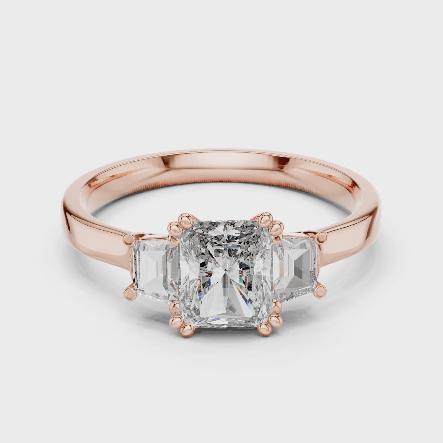 White Gold Radiant Cut Diamond Engagement Ring with Tapered Baguette Sides