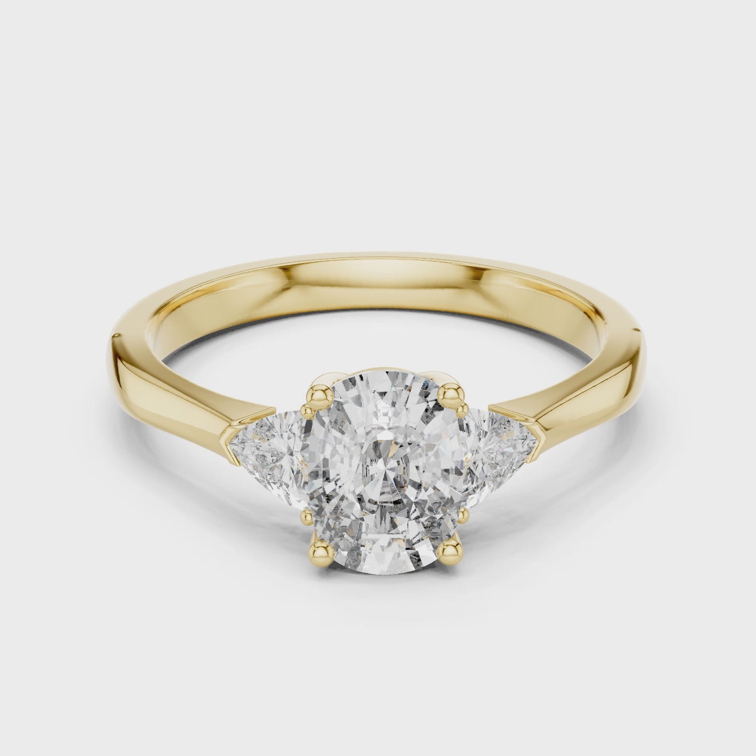 Simple Cushion Cut Diamond Ring with Trapezoid Side Stones