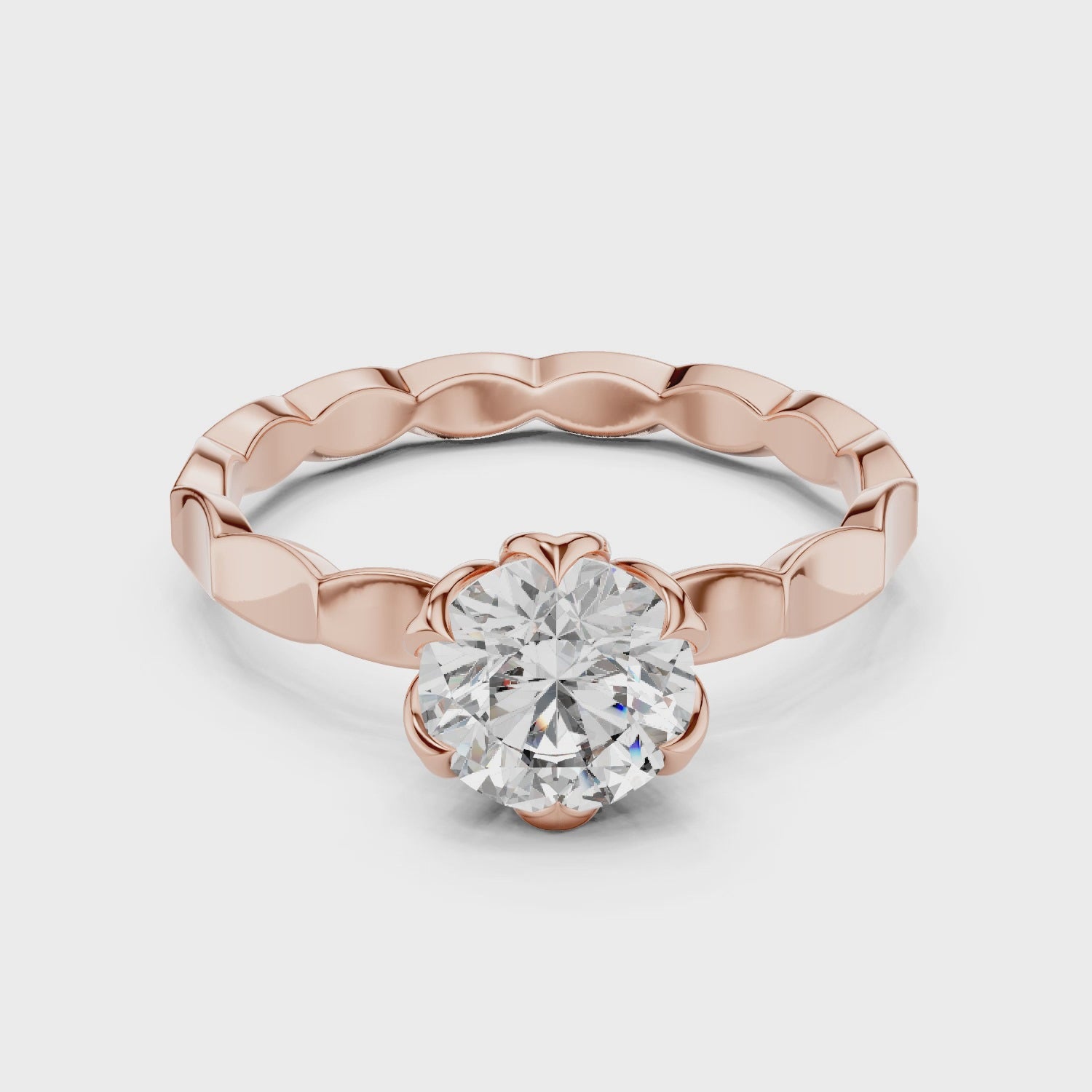 Delicate Floral Solitaire 1 Ct Round Diamond Engagement Ring