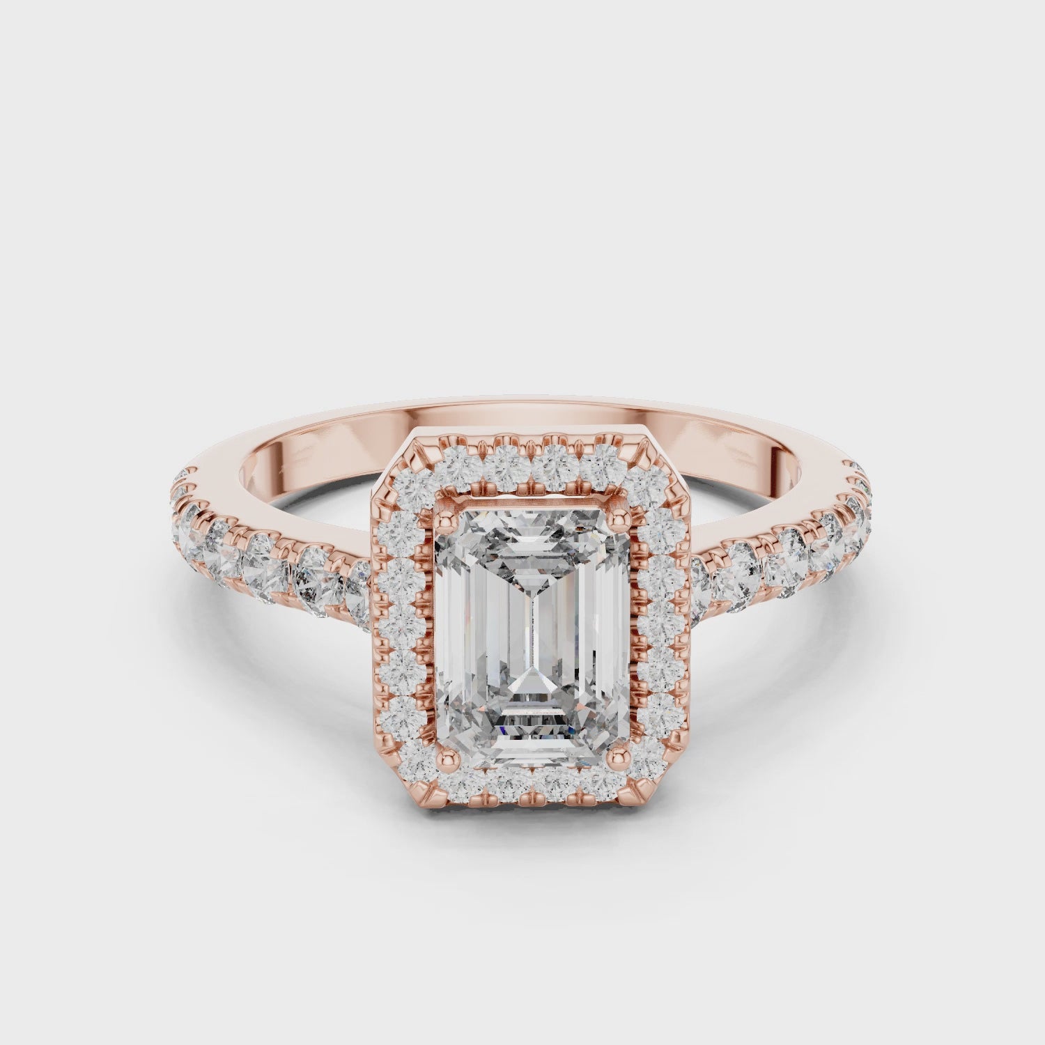 Sophisticated Emerald Cut Halo Diamond Ring – Bridal Collection