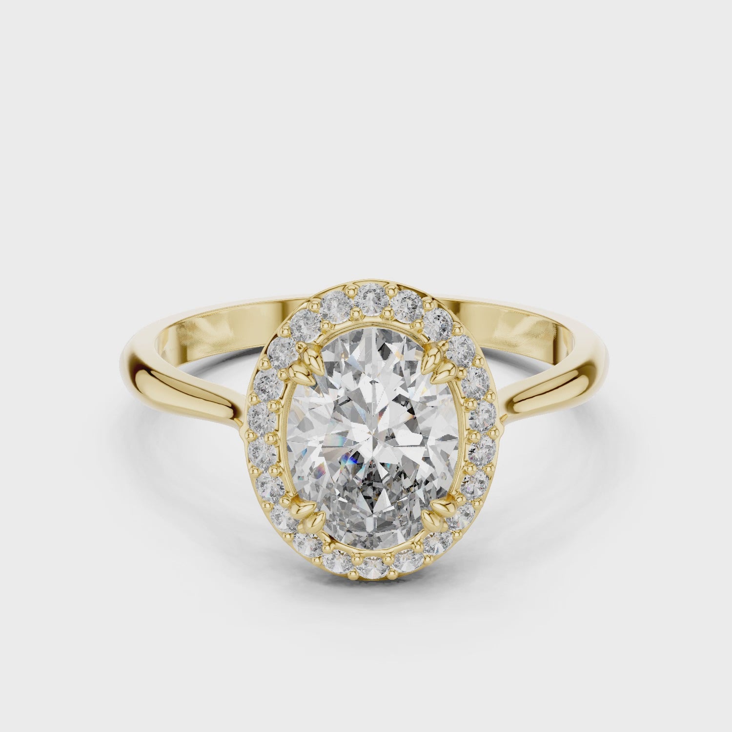 Timeless Oval Diamond Halo Engagement Ring with Double Prong Setting