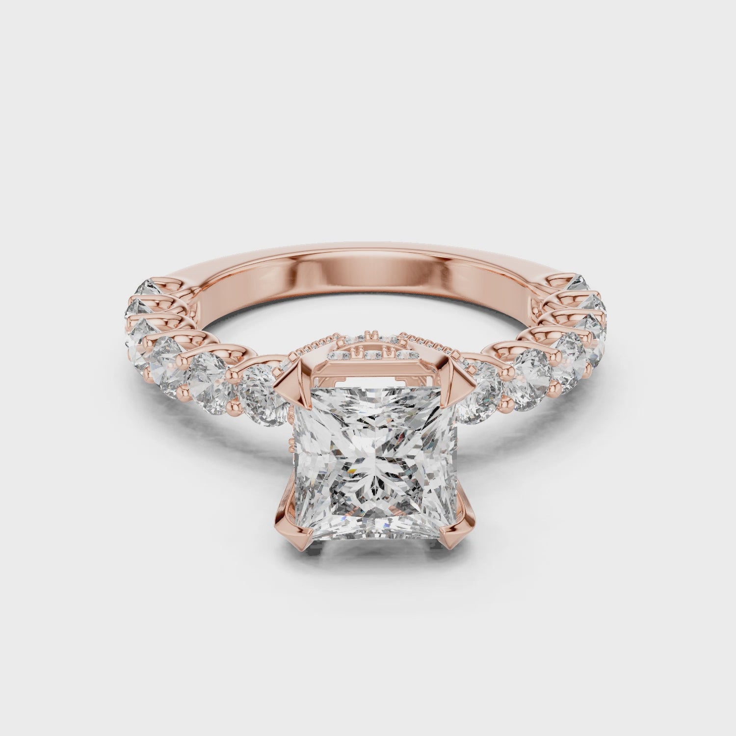 High-End Princess Shape Diamond Engagement Ring with Pave Accents