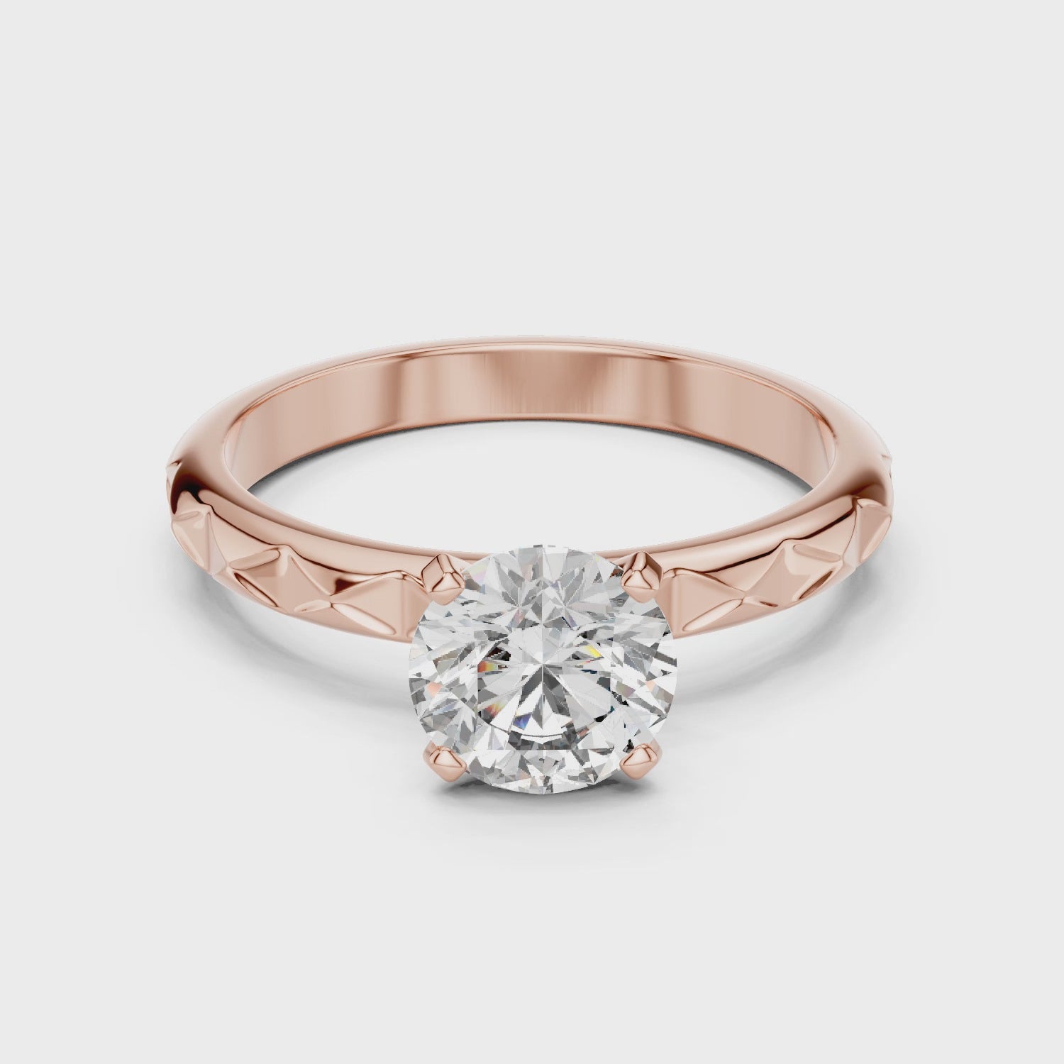 Premium Round Diamond Solitaire Ring – Unique Pattern Band