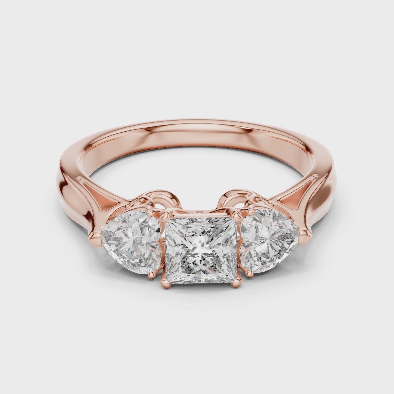 Designer Three Stone Diamond Ring with Floral Detailing
