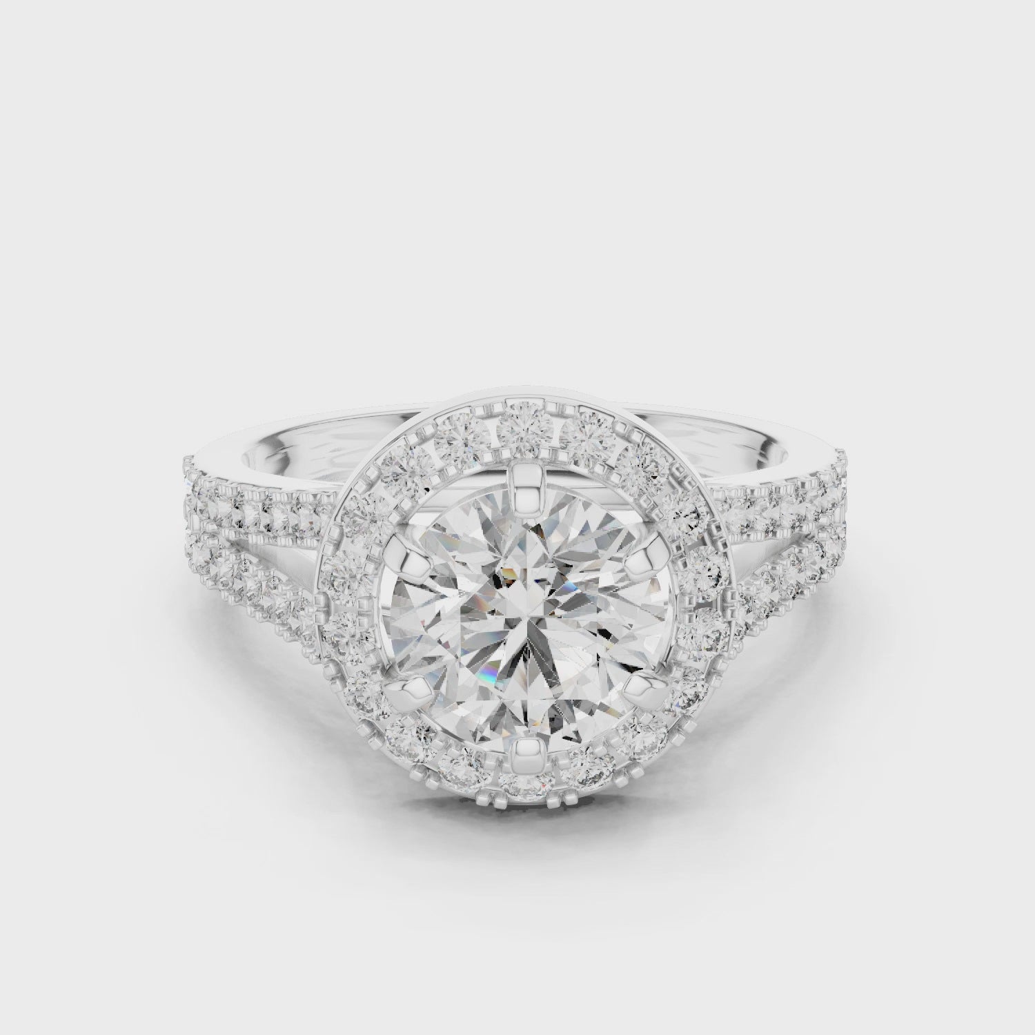 Elegant Round Cut Diamond Ring with Pave Split Shank