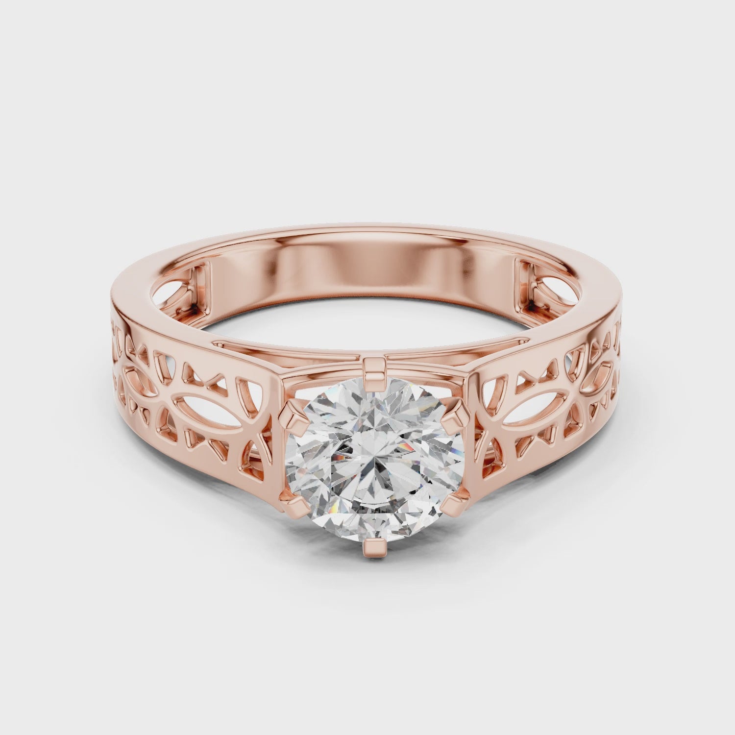 Modern Round Cut Diamond Solitaire Ring with Filigree Design