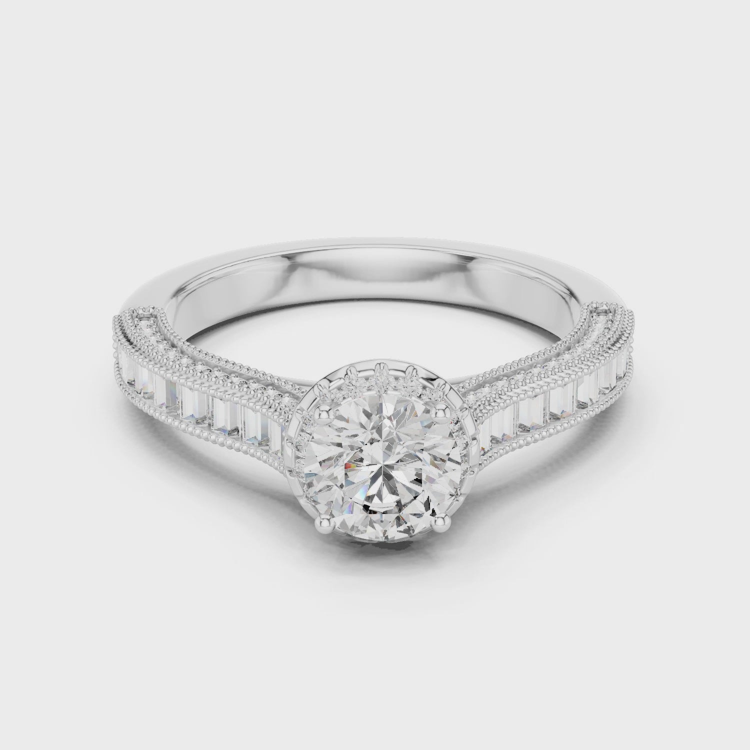 Classic Round Diamond Halo Ring with Prong Setting Design