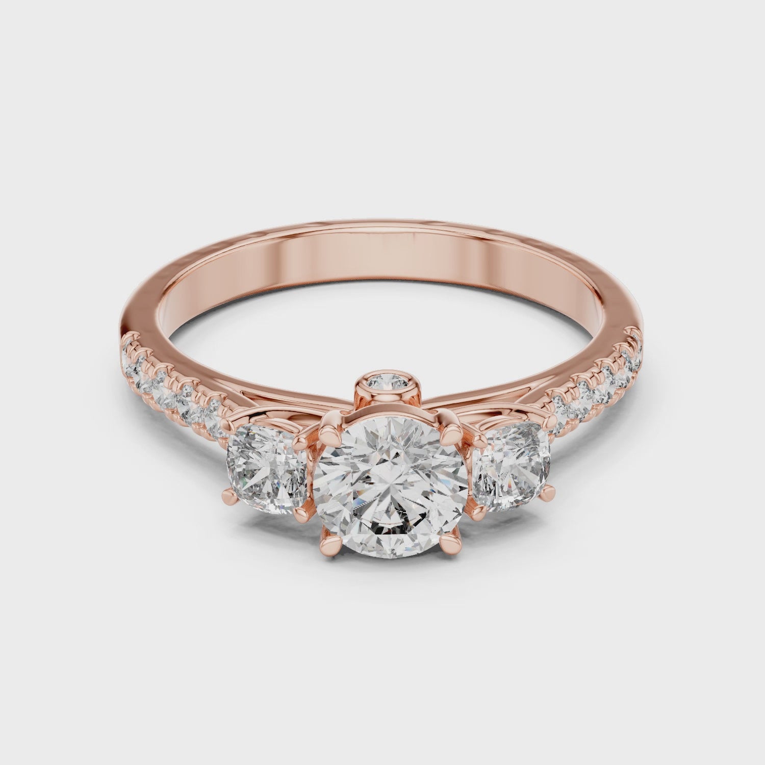 High Shine Round Diamond Ring with Elegant Pavé Setting