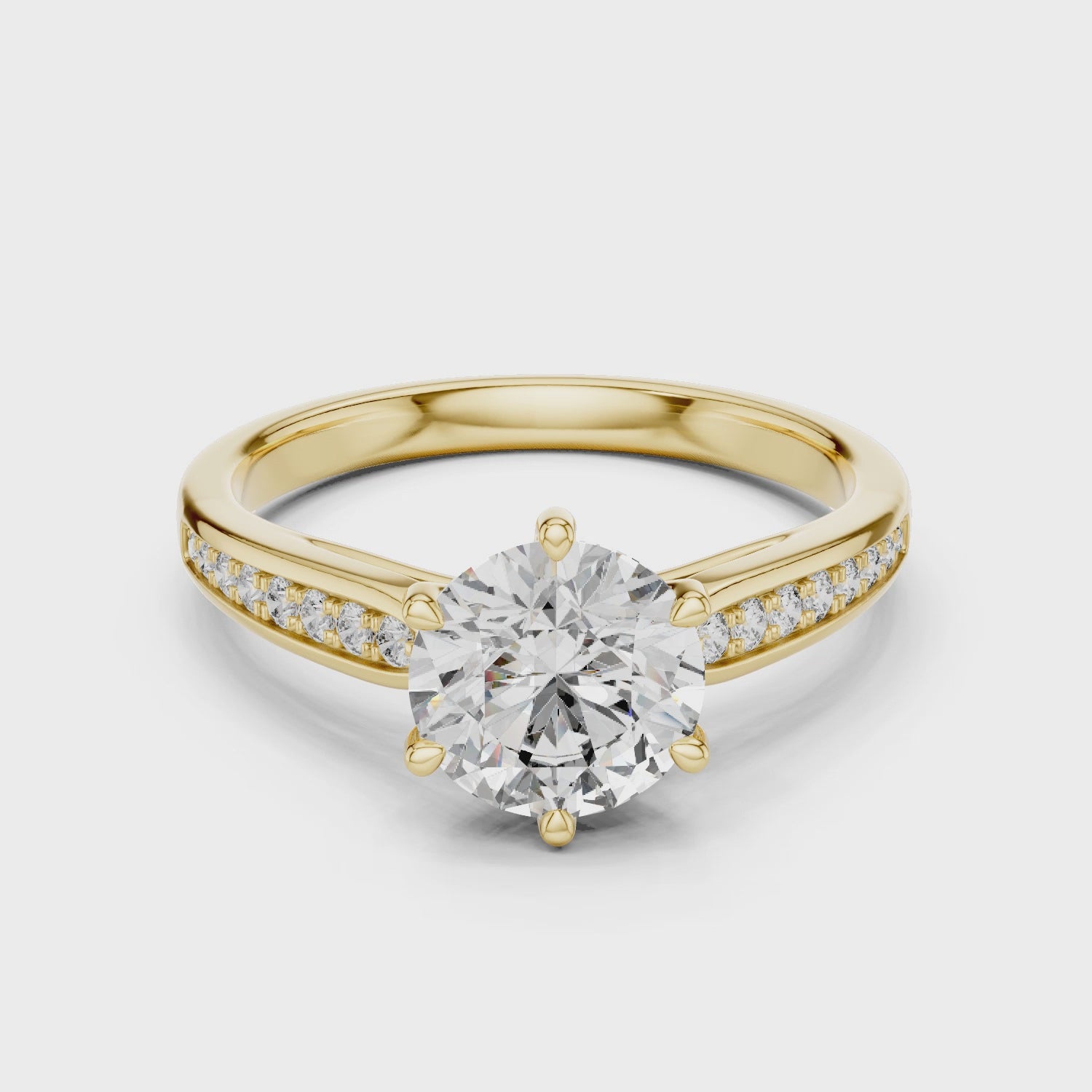 1 Carat Round Gold Solitaire with Prongs 6