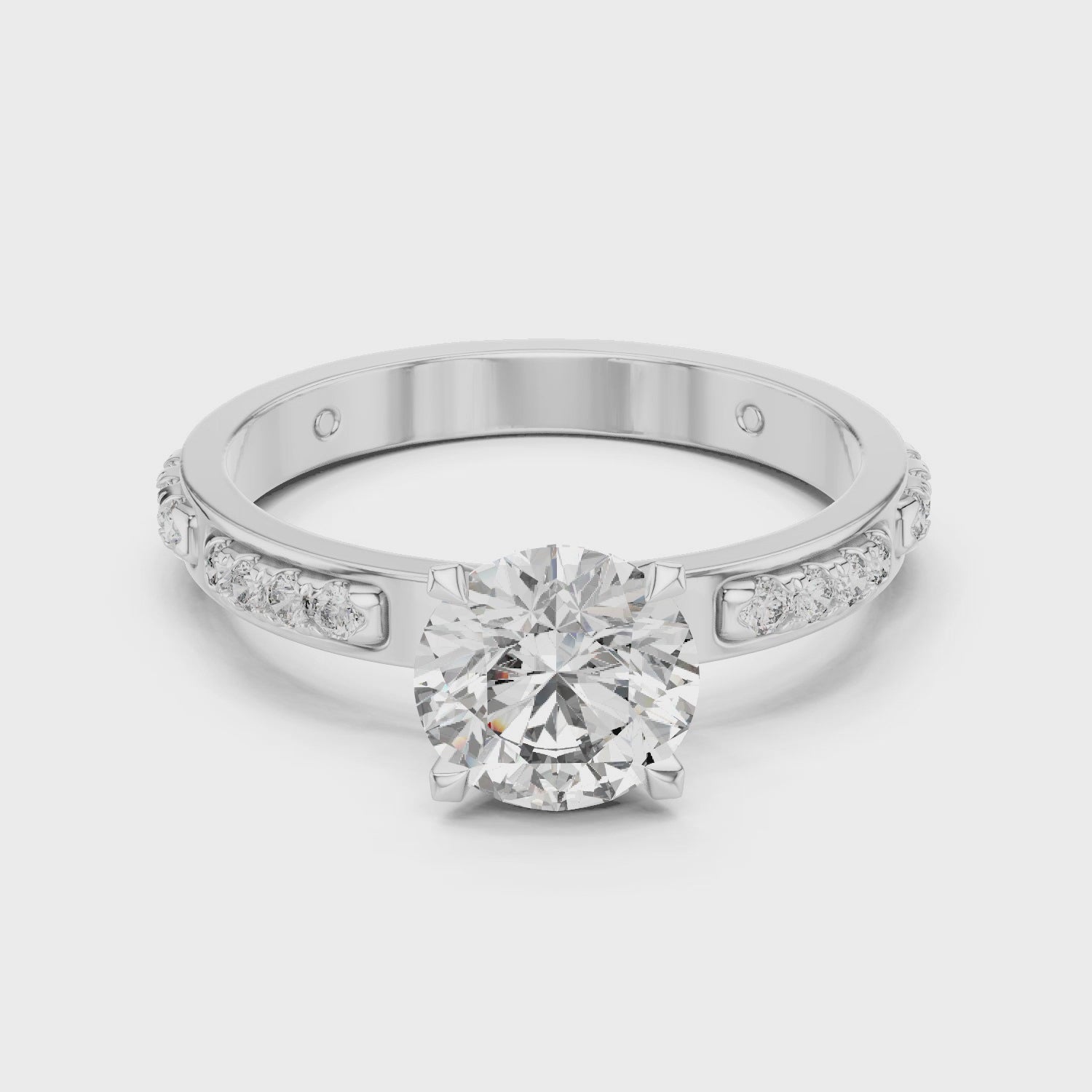 Designer Round Diamond Ring with Side Stones & Pavé Band