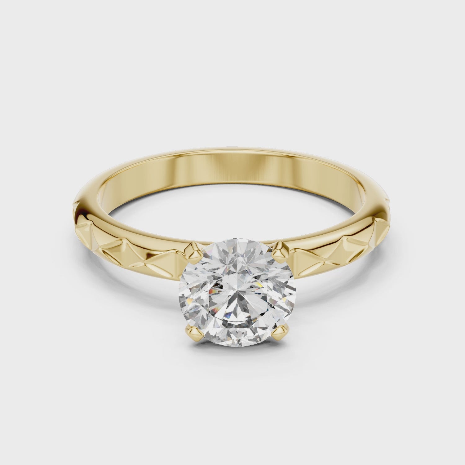 Premium Round Diamond Solitaire Ring – Unique Pattern Band