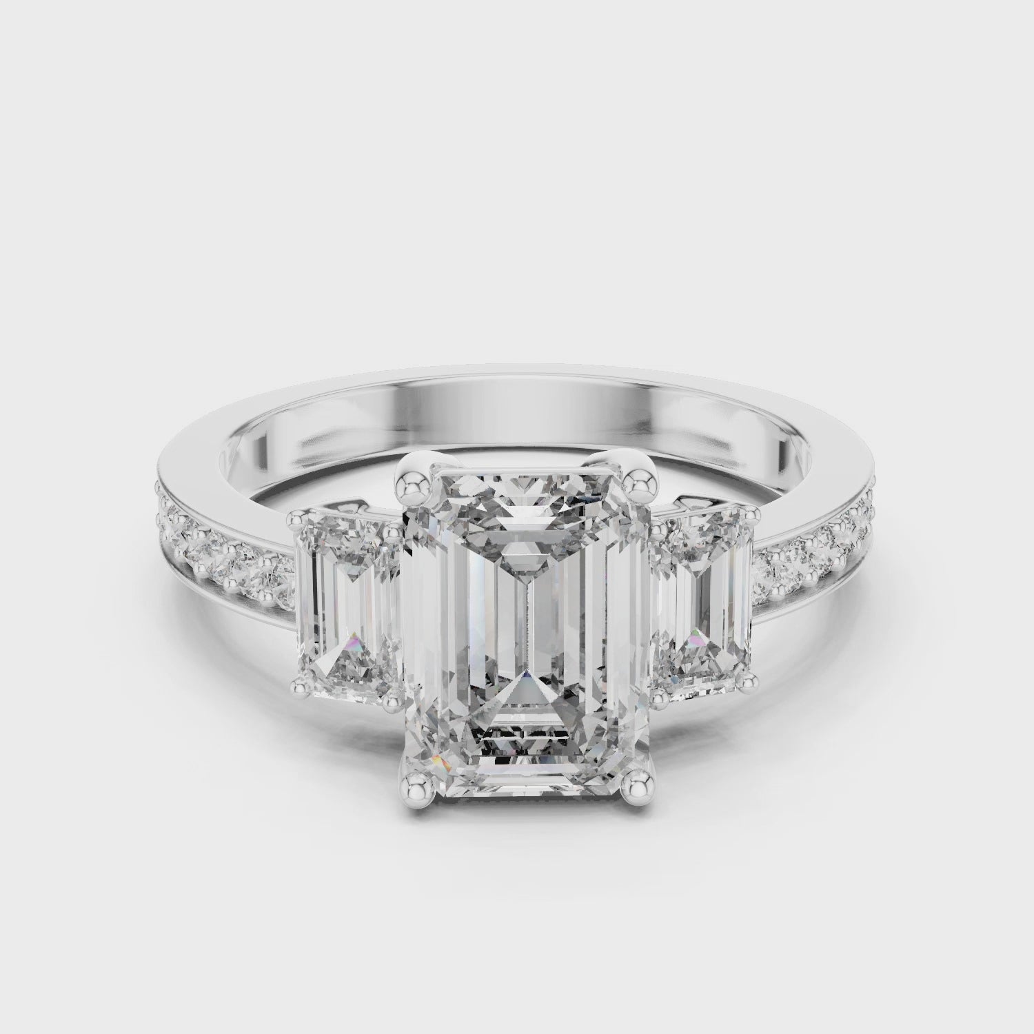 Designer Emerald Cut Diamond Engagement Ring with Diamond Shank