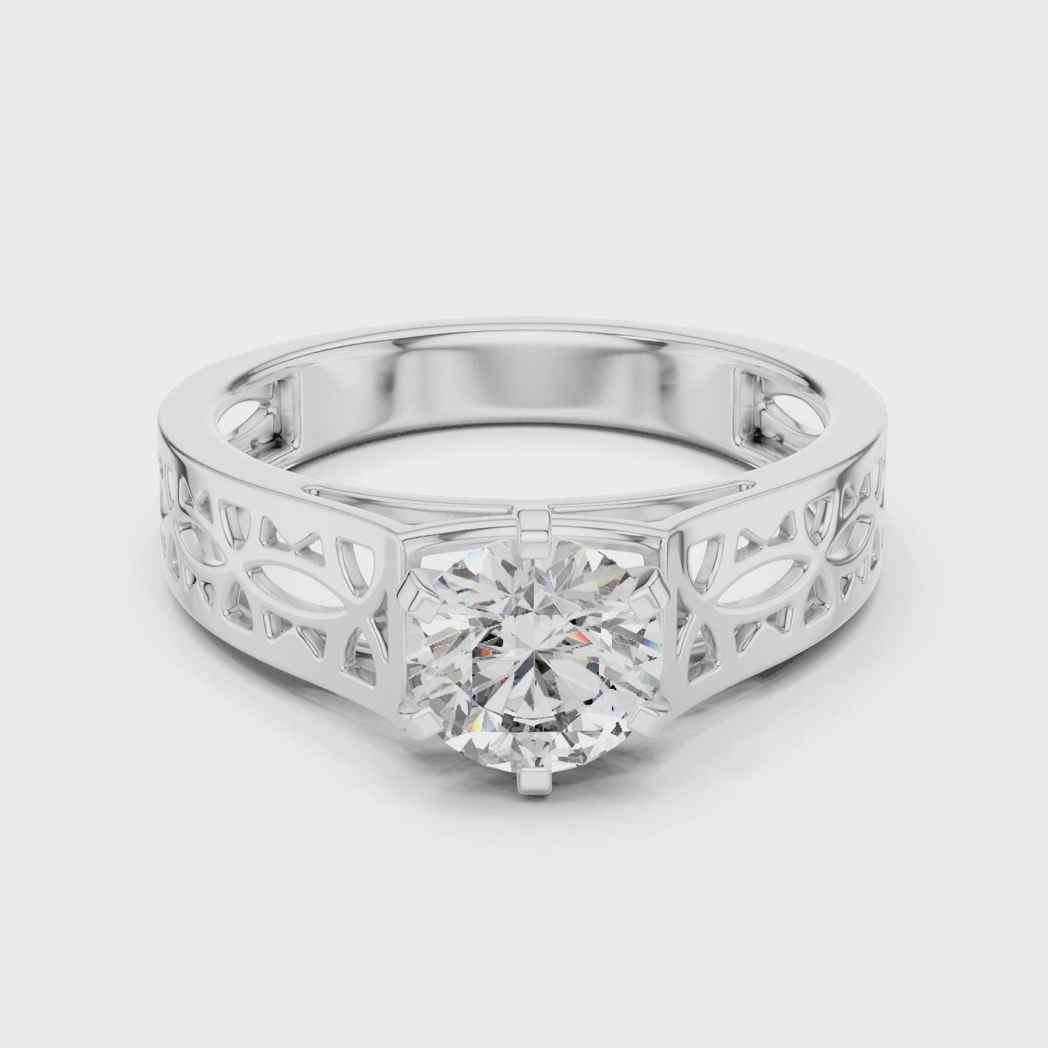Modern Round Cut Diamond Solitaire Ring with Filigree Design