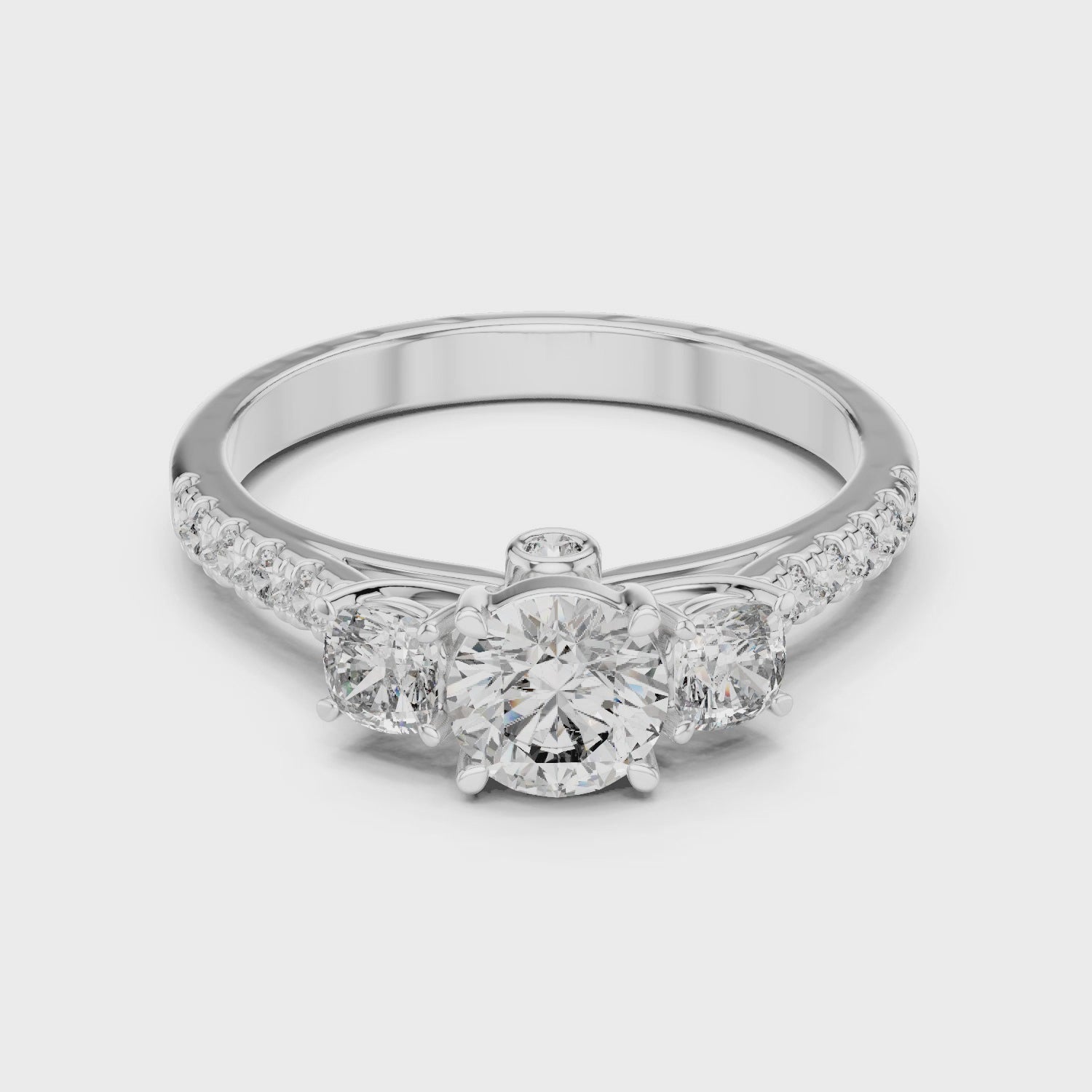 High Shine Round Diamond Ring with Elegant Pavé Setting