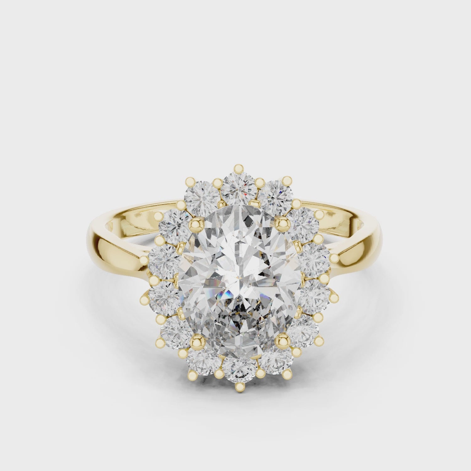 Sunburst Oval Cut Diamond Ring with Halo Design