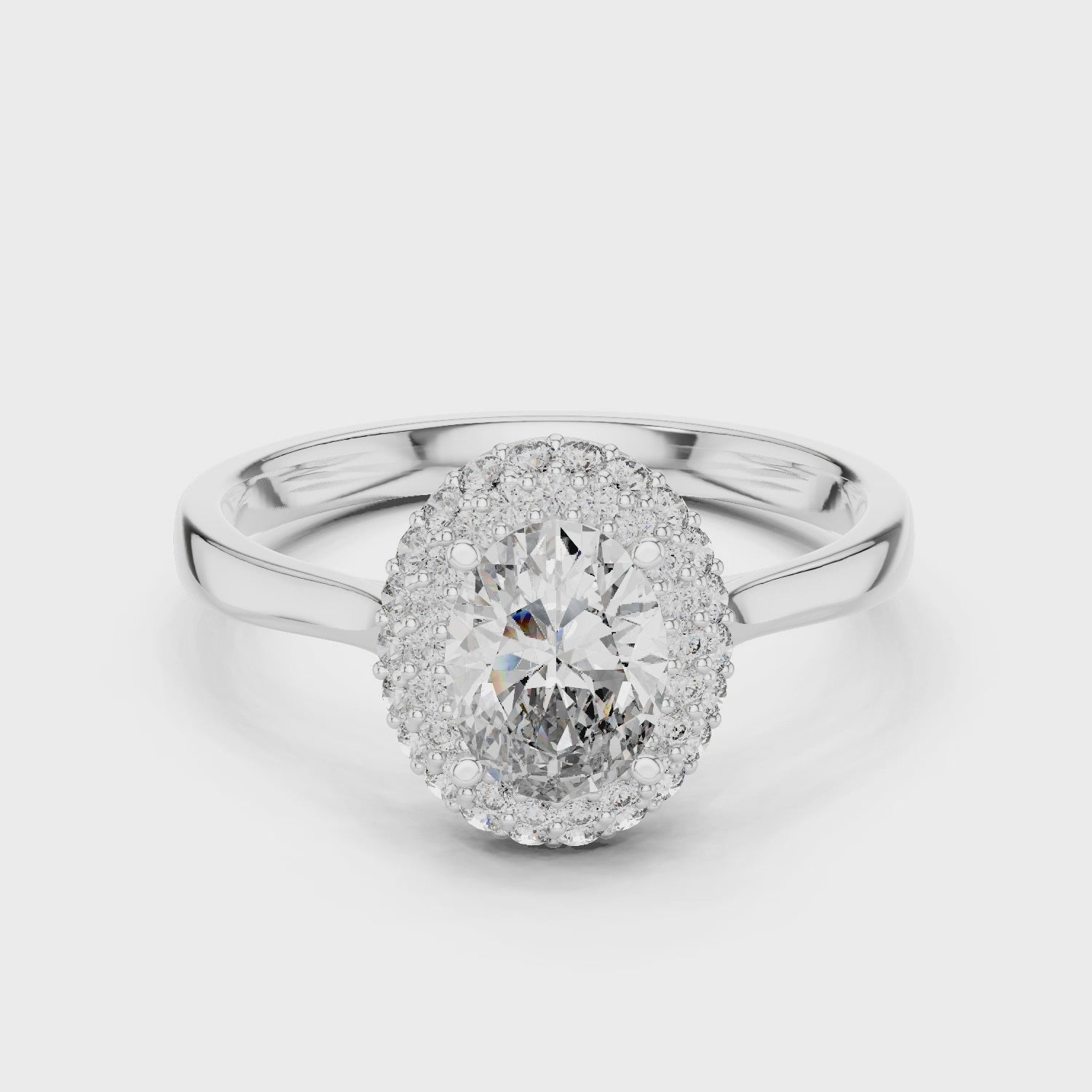 Simple & Elegant Oval Cut Double Halo Diamond Ring
