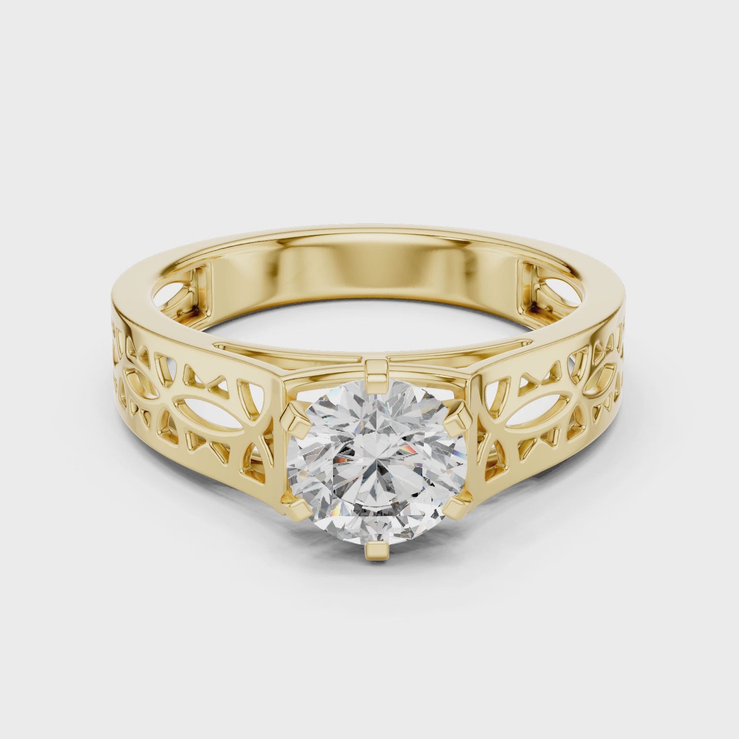 Modern Round Cut Diamond Solitaire Ring with Filigree Design
