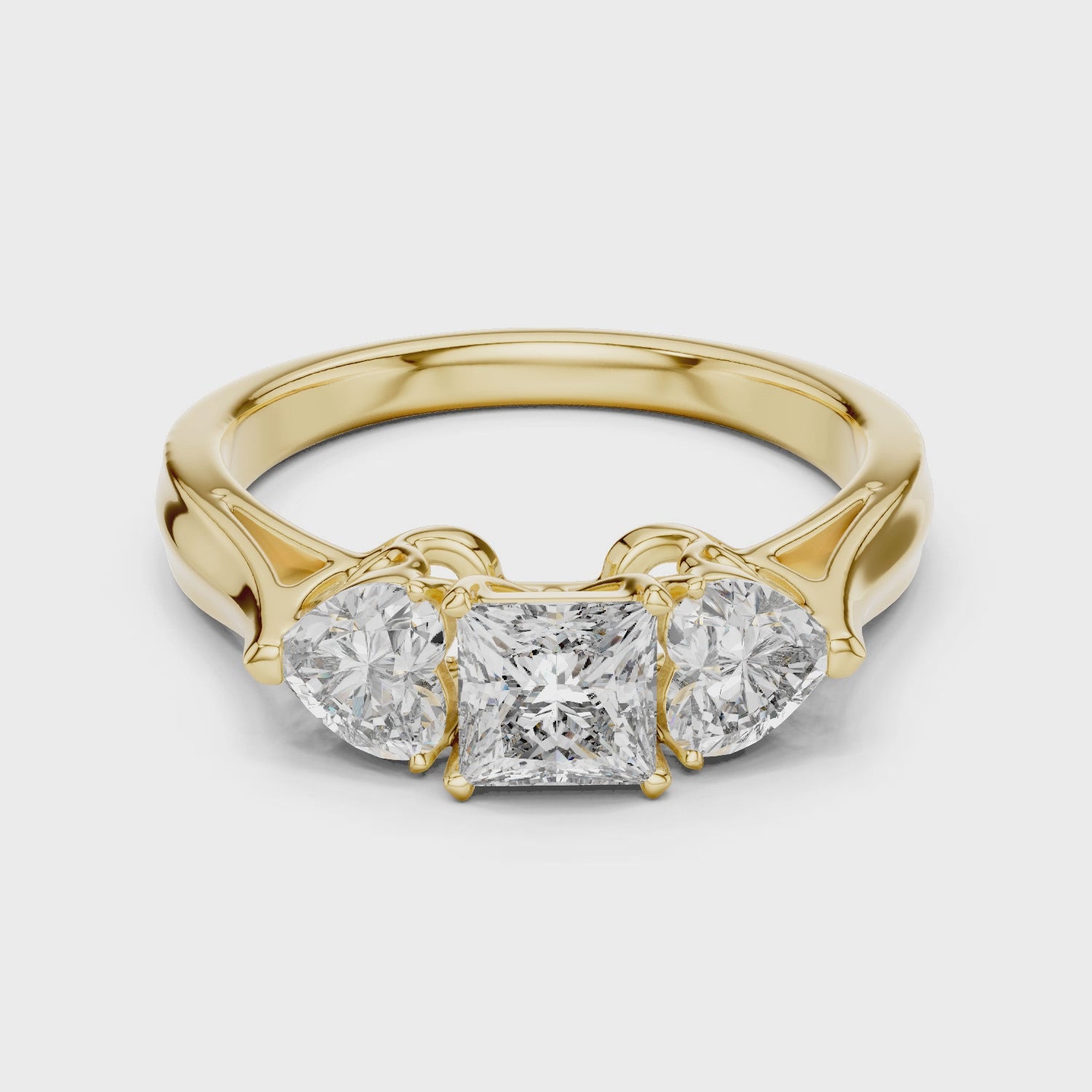 Designer Three Stone Diamond Ring with Floral Detailing