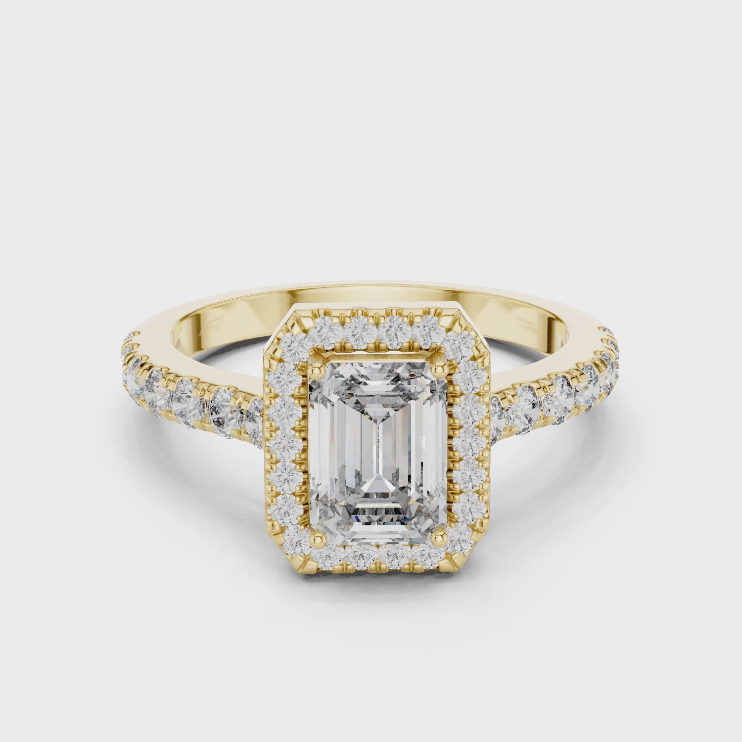 Sophisticated Emerald Cut Halo Diamond Ring – Bridal Collection