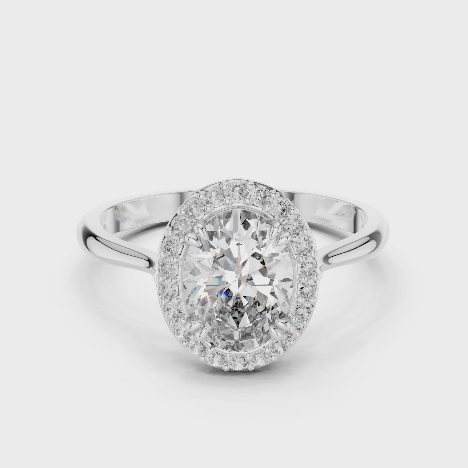 Timeless Oval Diamond Halo Engagement Ring with Double Prong Setting