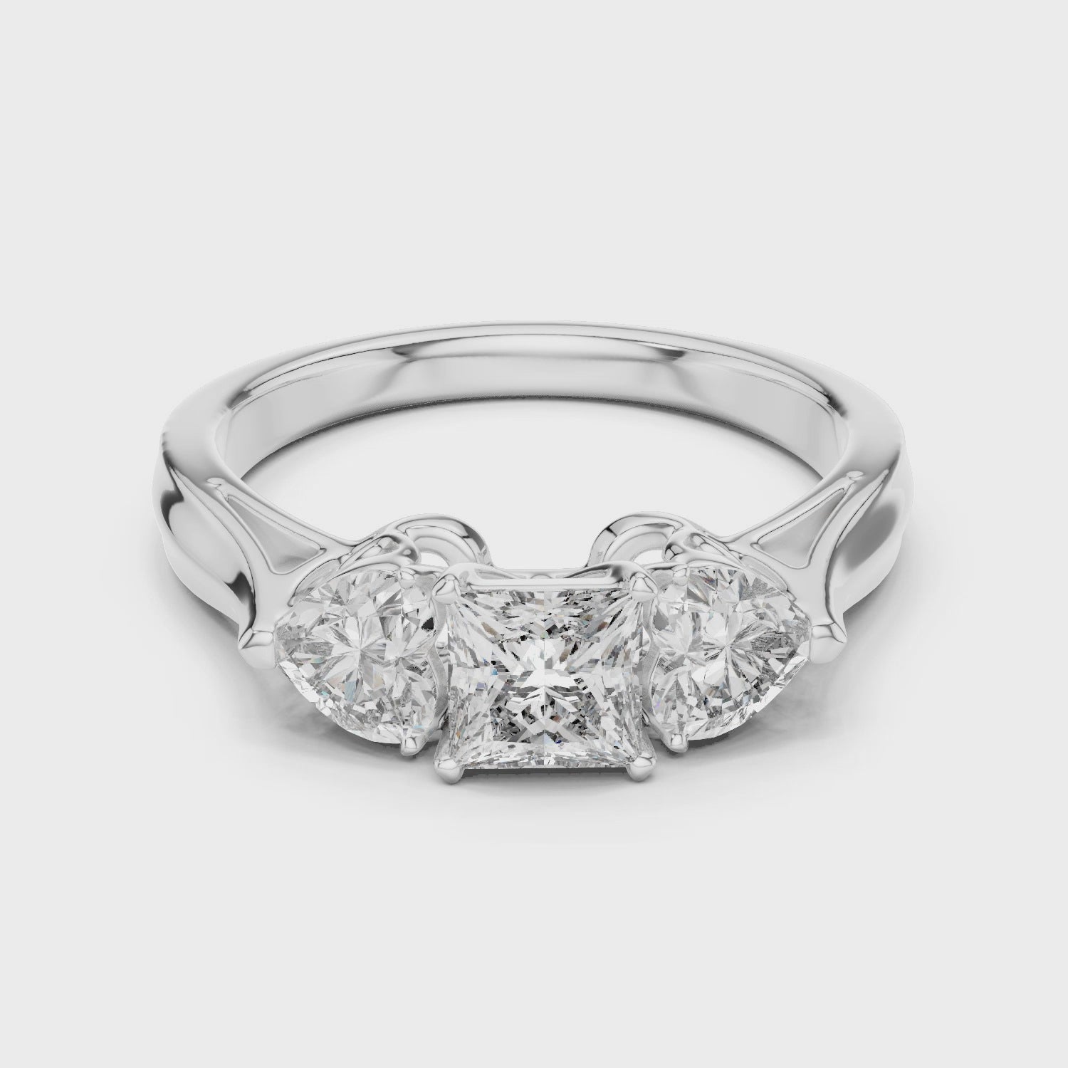 Designer Three Stone Diamond Ring with Floral Detailing