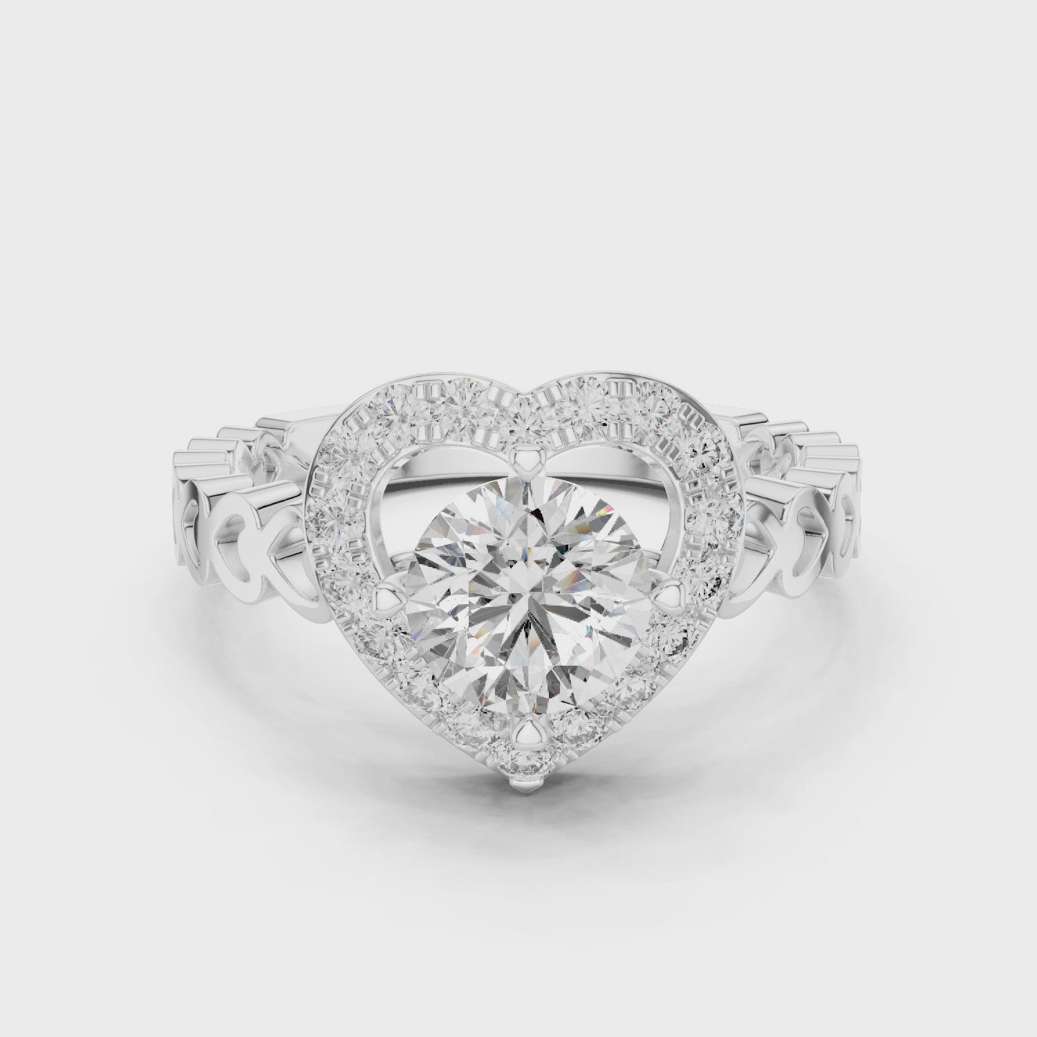 Romantic Heart Halo Diamond Engagement Ring For Women