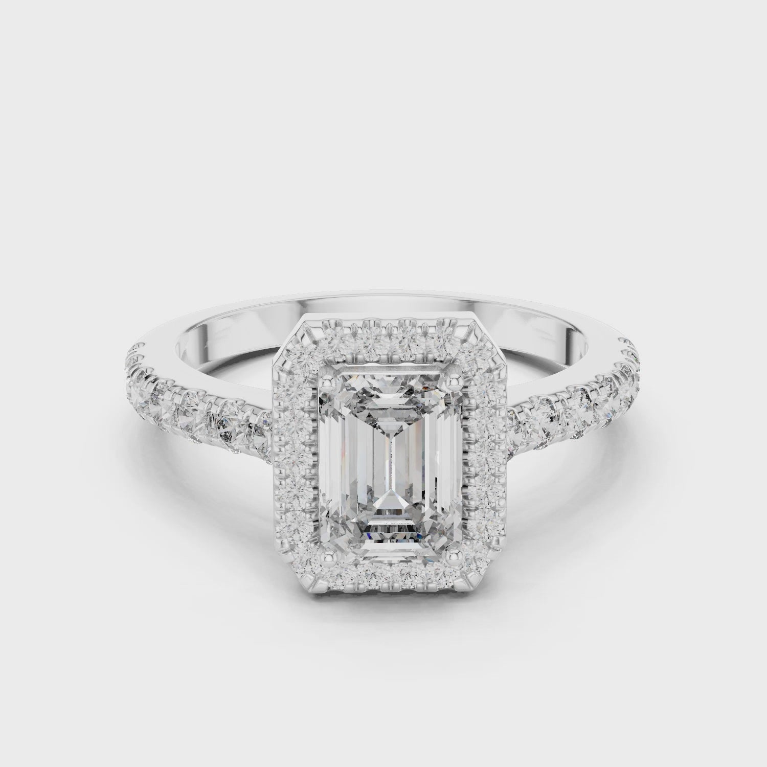 Sophisticated Emerald Cut Halo Diamond Ring – Bridal Collection