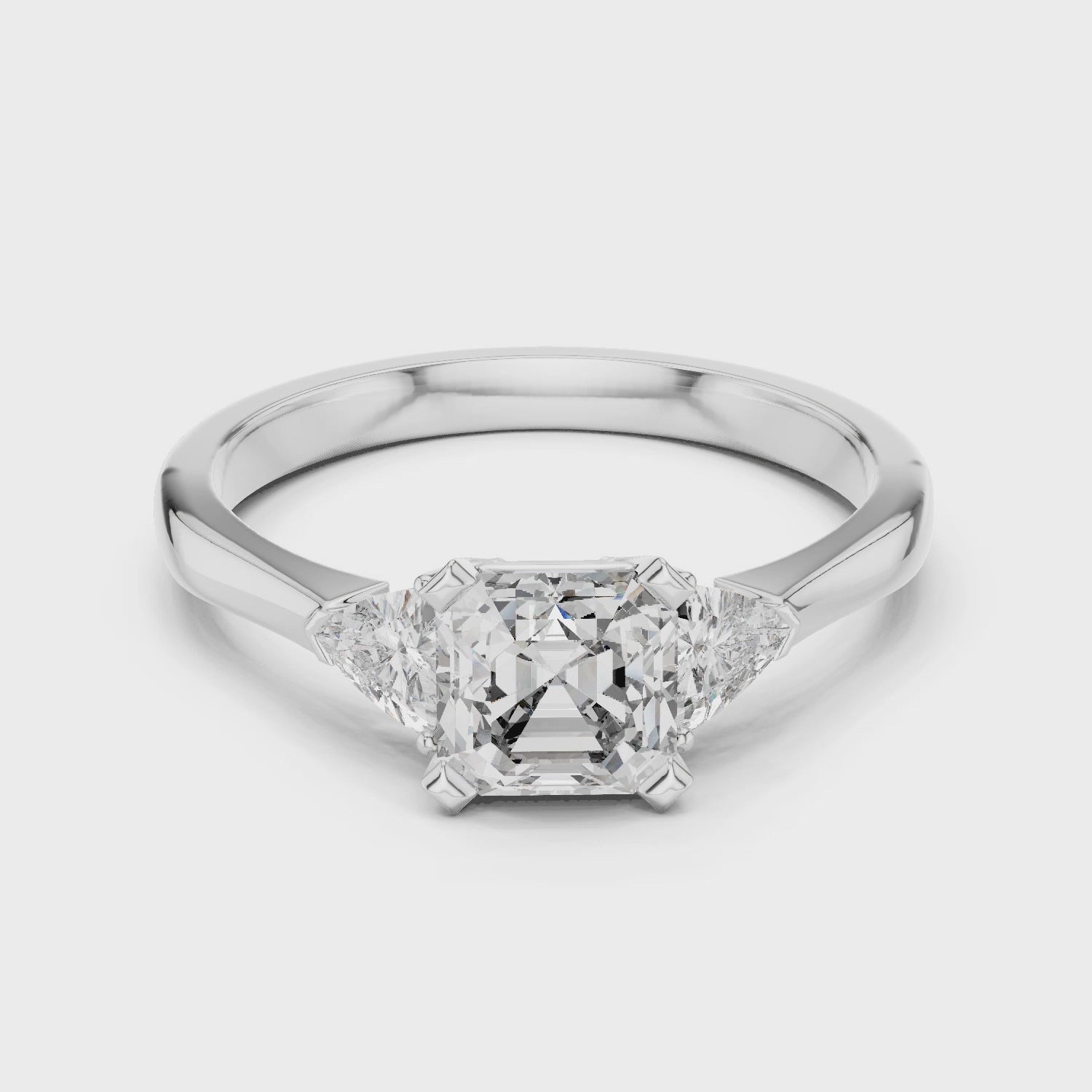 Asscher Cut Diamond Three Stone Ring 14K White Gold 1 Ct Lab Grown Engagement Ring Anniversary Gift