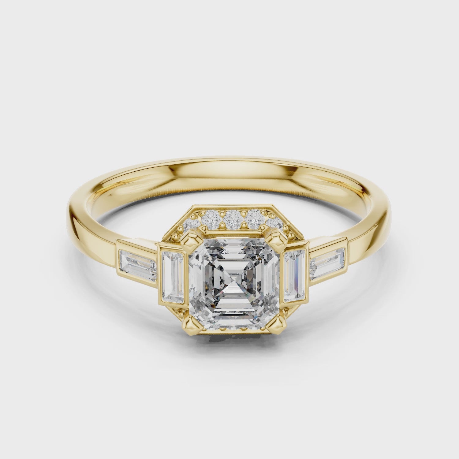 Vintage Style Asscher Cut Diamond Ring with Side Accents