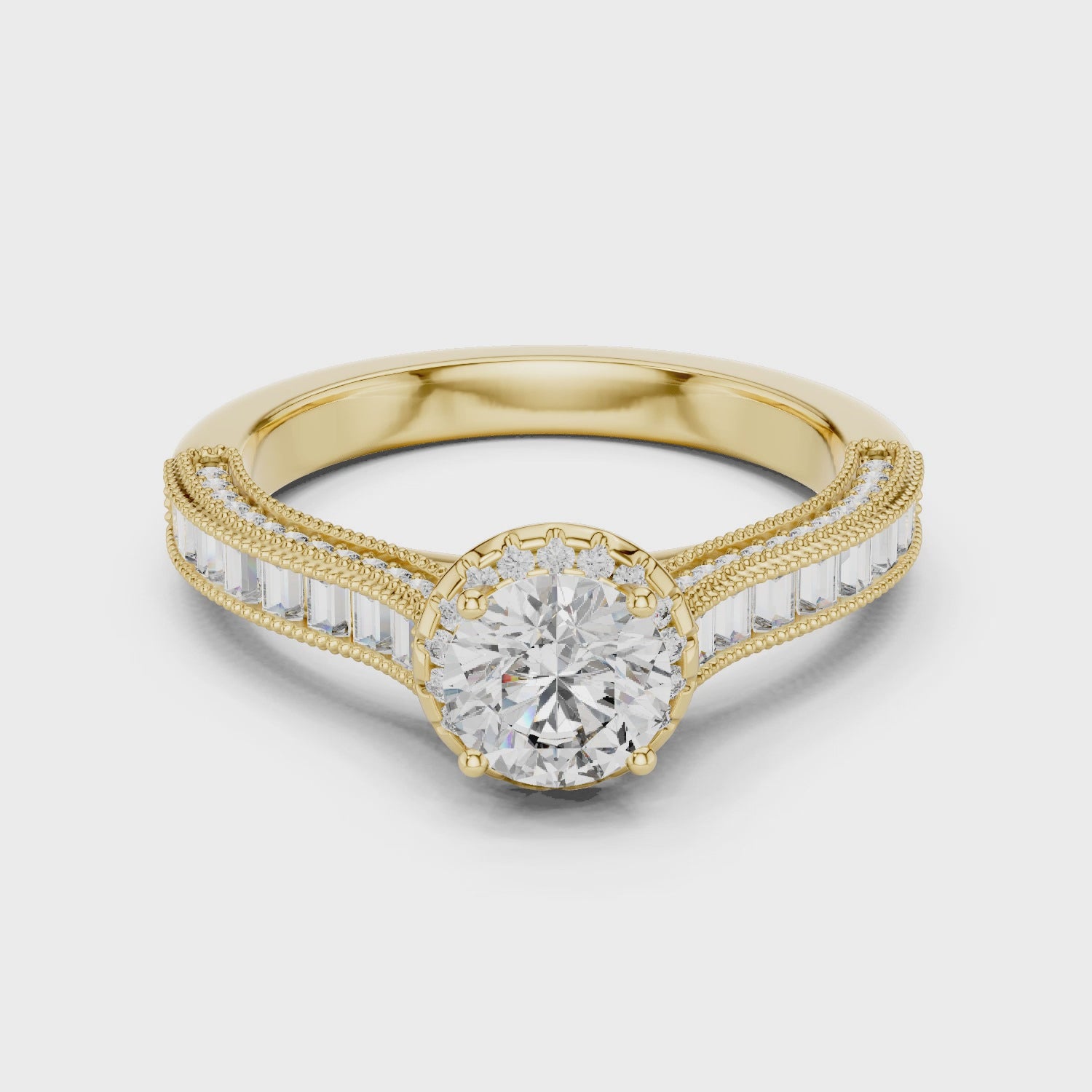 Classic Round Diamond Halo Ring with Prong Setting Design