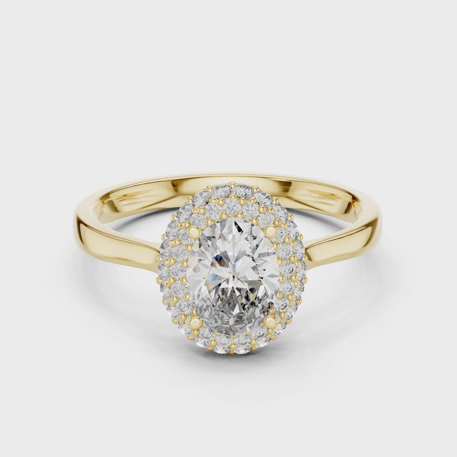 Simple & Elegant Oval Cut Double Halo Diamond Ring