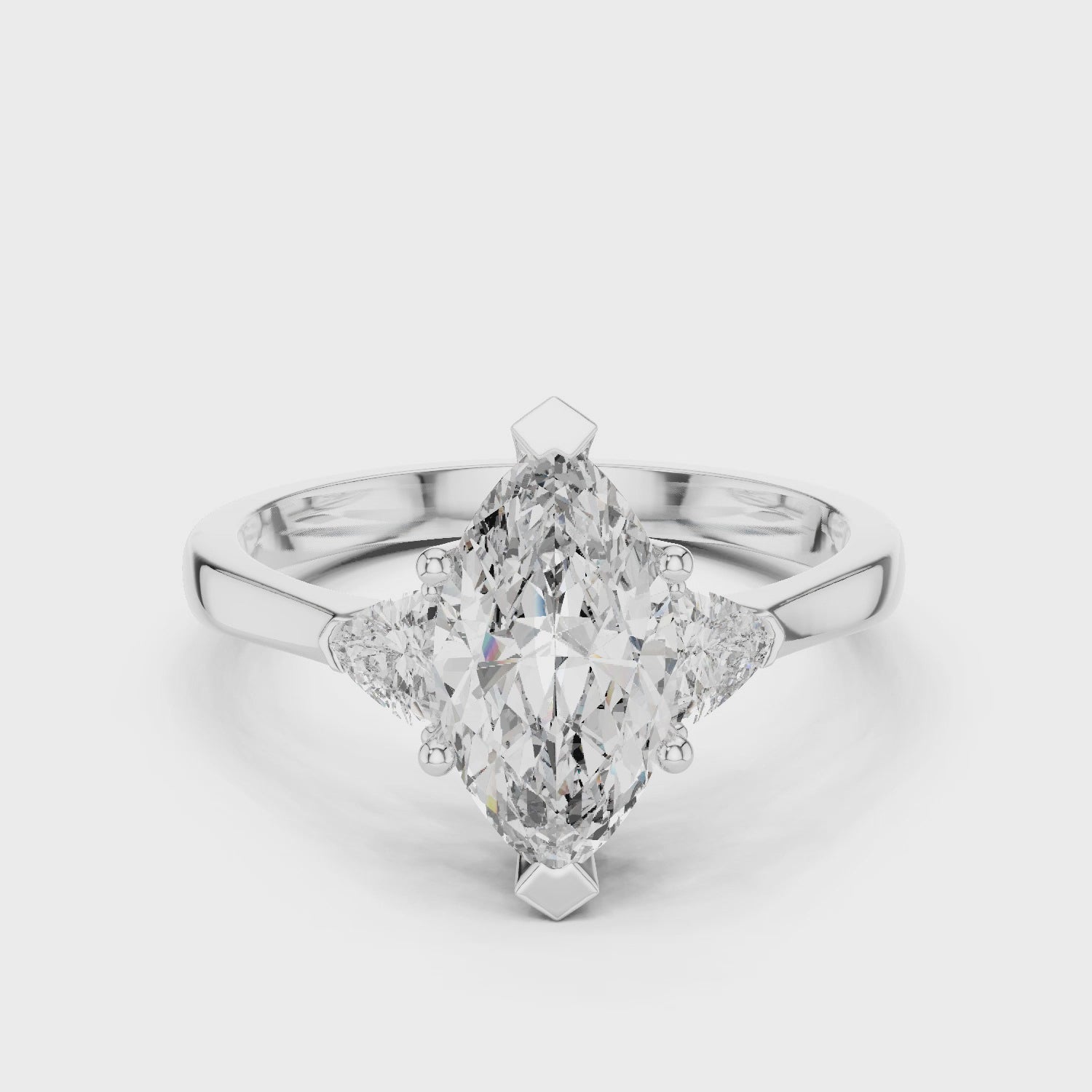 Elegant Marquise Cut Lab Diamond Ring White Gold VS Clarity Three Stone Engagement Ring for Women