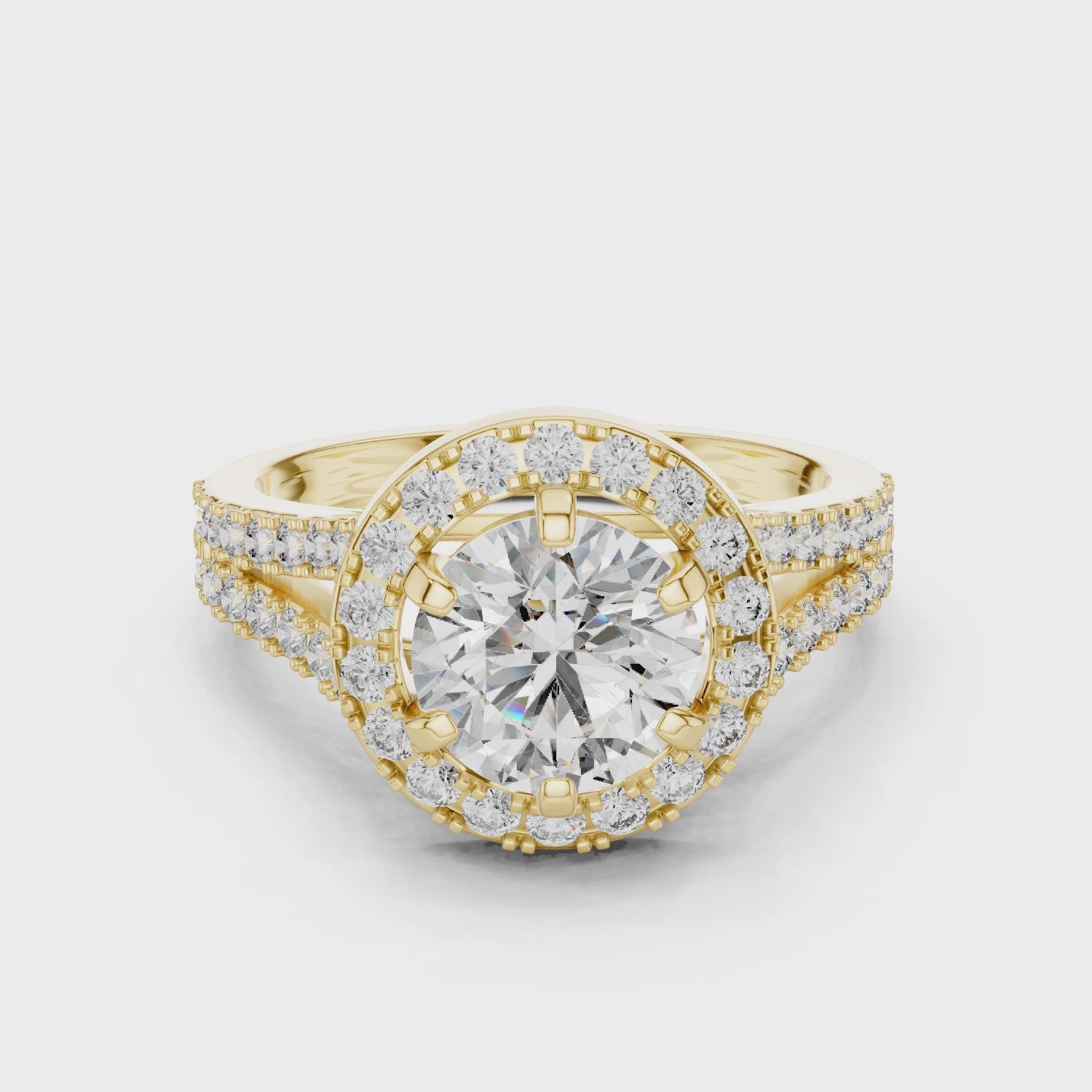 Elegant Round Cut Diamond Ring with Pave Split Shank