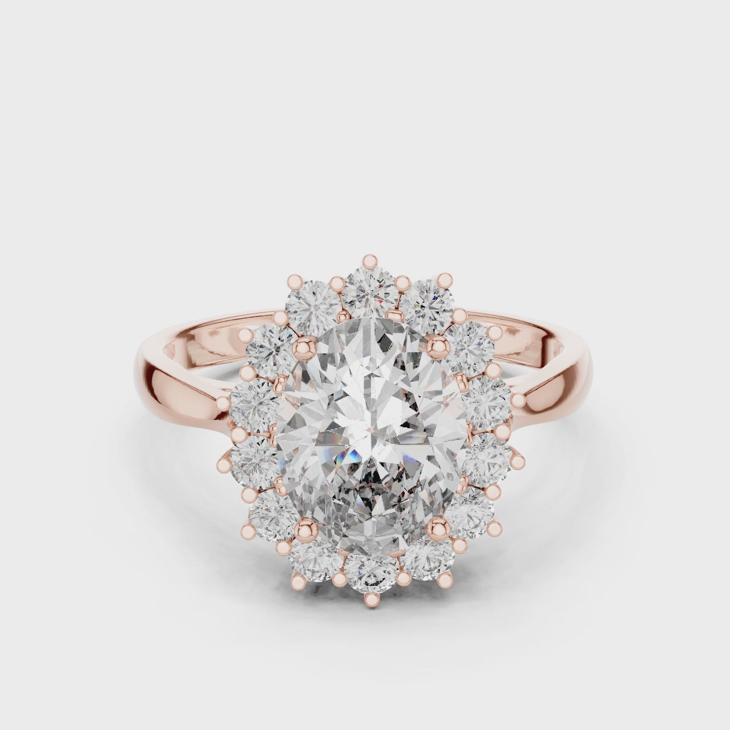 Sunburst Oval Cut Diamond Ring with Halo Design