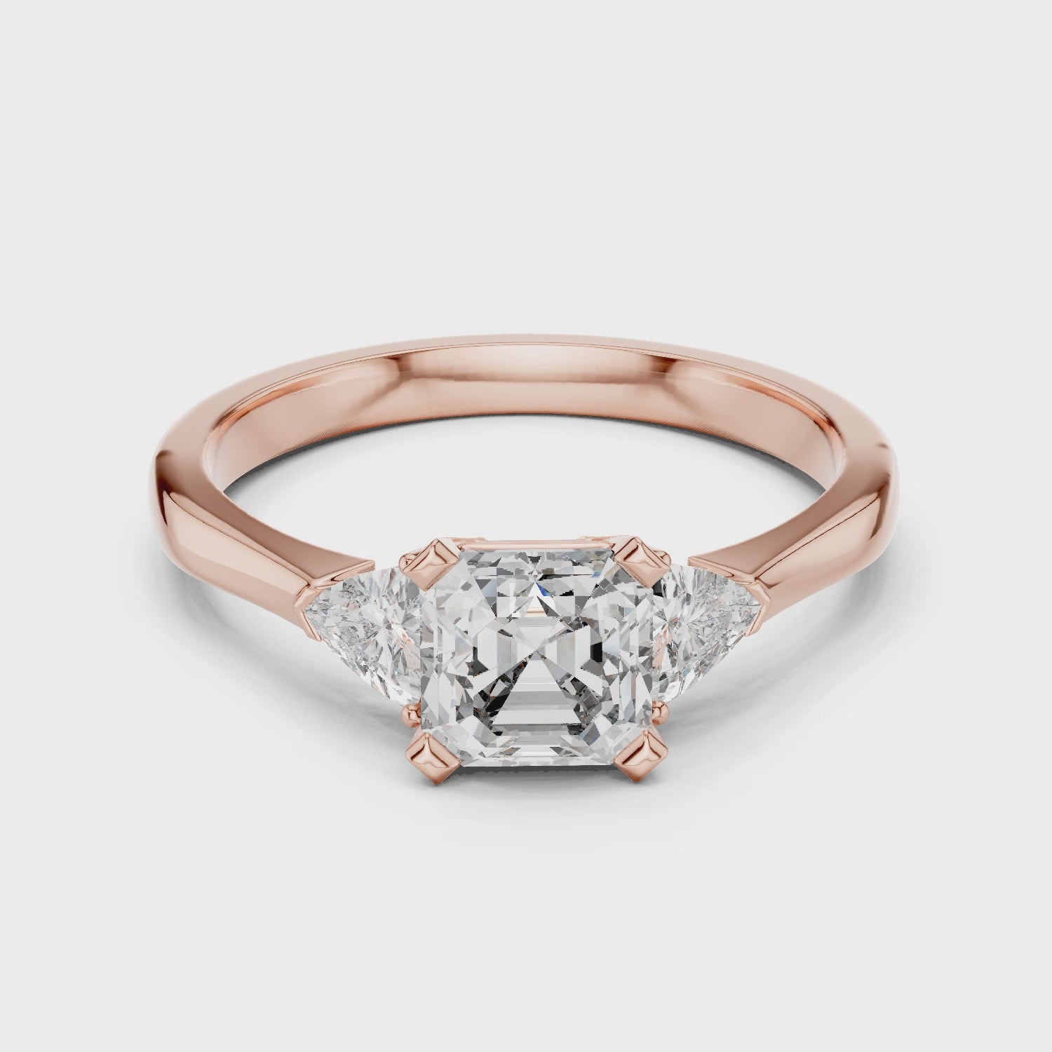 Asscher Cut Diamond Three Stone Ring 14K White Gold 1 Ct Lab Grown Engagement Ring Anniversary Gift