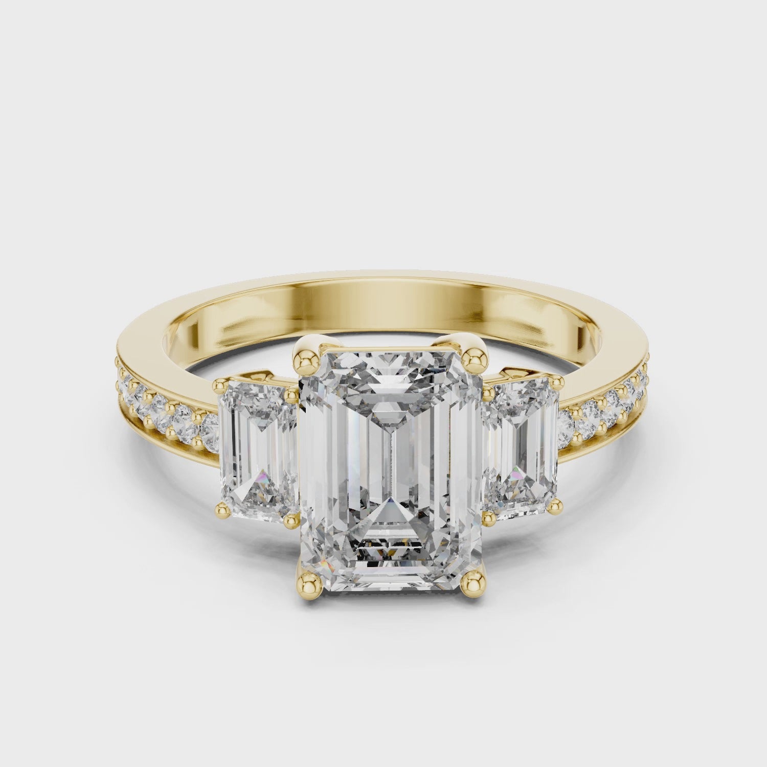 Designer Emerald Cut Diamond Engagement Ring with Diamond Shank